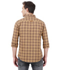 Living Legend Men Khaki Brown Checked Cotton Slim Fit Full Sleeve Casual Shirt