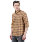 Living Legend Men Khaki Brown Checked Cotton Slim Fit Full Sleeve Casual Shirt