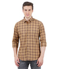 Living Legend Men Khaki Brown Checked Cotton Slim Fit Full Sleeve Casual Shirt