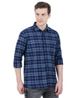Living Legend Men Grey Navy Checked Cotton Slim Fit Full Sleeve Casual Shirt