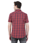 Living Legend Men Brick Red Navy Checked Cotton Slim Fit Half Sleeve Casual Shirt