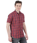 Living Legend Men Brick Red Navy Checked Cotton Slim Fit Half Sleeve Casual Shirt