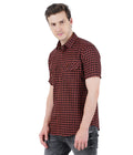 Living Legend Men Mud Brown Black Checked Cotton Slim Fit Half Sleeve Casual Shirt