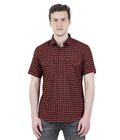 Living Legend Men Mud Brown Black Checked Cotton Slim Fit Half Sleeve Casual Shirt