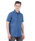 Living Legend Men Mid Blue Plain Cotton Slim Fit Half Sleeve Casual Shirt