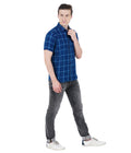 Living Legend Men Indigo Light Blue Checked Cotton Slim Fit Half Sleeve Casual Shirt