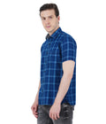 Living Legend Men Indigo Light Blue Checked Cotton Slim Fit Half Sleeve Casual Shirt