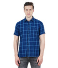 Living Legend Men Indigo Light Blue Checked Cotton Slim Fit Half Sleeve Casual Shirt