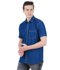 Living Legend Men Denim Dark Indigo Plain Cotton Slim Fit Half Sleeve Casual Shirt