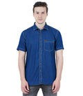 Living Legend Men Denim Dark Indigo Plain Cotton Slim Fit Half Sleeve Casual Shirt