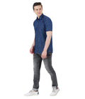 Living Legend Men Indigo Navy Printed Cotton Slim Fit Half Sleeve Casual Shirt