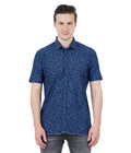 Living Legend Men Indigo Navy Printed Cotton Slim Fit Half Sleeve Casual Shirt