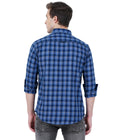 Living Legend Men Light Blue Navy Checked Cotton Slim Fit Full Sleeve Casual Shirt