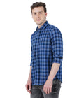 Living Legend Men Light Blue Navy Checked Cotton Slim Fit Full Sleeve Casual Shirt