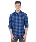 Living Legend Men Light Blue Navy Checked Cotton Slim Fit Full Sleeve Casual Shirt