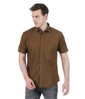 Living Legend Men Olive Brown Striped Cotton Slim Fit Half Sleeve Casual Shirt