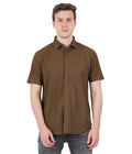 Living Legend Men Olive Brown Striped Cotton Slim Fit Half Sleeve Casual Shirt