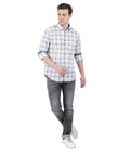 Living Legend Men White Grey Checked Cotton Slim Fit Full Sleeve Casual Shirt