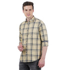 Living Legend Men Beige Black Checked Cotton Slim Fit Full Sleeve Casual Shirt