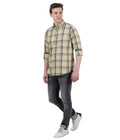 Living Legend Men Beige Black Checked Cotton Slim Fit Full Sleeve Casual Shirt