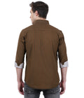 Living Legend Men Olive Brown Striped Cotton Slim Fit Full Sleeve Casual Shirt