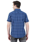 Living Legend Men Light Blue Navy Checked Cotton Slim Fit Half Sleeve Casual Shirt