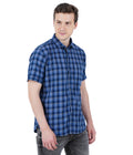 Living Legend Men Light Blue Navy Checked Cotton Slim Fit Half Sleeve Casual Shirt