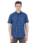 Living Legend Men Light Blue Navy Checked Cotton Slim Fit Half Sleeve Casual Shirt
