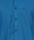 Living Legend Men Turquoise Blue Striped Cotton Slim Fit Half Sleeve Casual Shirt