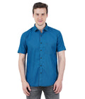 Living Legend Men Turquoise Blue Striped Cotton Slim Fit Half Sleeve Casual Shirt