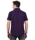 Living Legend Men Maroon Navy Striped Cotton Slim Fit Half Sleeve Casual Shirt