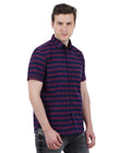 Living Legend Men Maroon Navy Striped Cotton Slim Fit Half Sleeve Casual Shirt