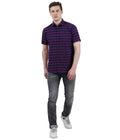 Living Legend Men Maroon Navy Striped Cotton Slim Fit Half Sleeve Casual Shirt