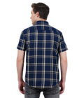 Living Legend Men Navy Beige Checked Cotton Slim Fit Half Sleeve Casual Shirt