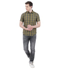 Living Legend Men Olive Navy Checked Cotton Slim Fit Half Sleeve Casual Shirt