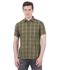 Living Legend Men Olive Navy Checked Cotton Slim Fit Half Sleeve Casual Shirt