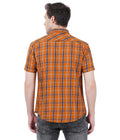Living Legend Men Mud Orange Navy Checked Cotton Slim Fit Half Sleeve Casual Shirt