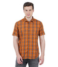 Living Legend Men Mud Orange Navy Checked Cotton Slim Fit Half Sleeve Casual Shirt