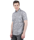 Living Legend Men Grey White Printed Cotton Slim Fit Half Sleeve Casual Shirt