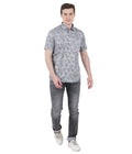 Living Legend Men Grey White Printed Cotton Slim Fit Half Sleeve Casual Shirt