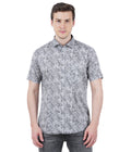Living Legend Men Grey White Printed Cotton Slim Fit Half Sleeve Casual Shirt