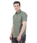Living Legend Men Olive Plain Cotton Slim Fit Half Sleeve Casual Shirt