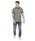 Living Legend Men Olive Plain Cotton Slim Fit Half Sleeve Casual Shirt