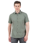 Living Legend Men Olive Plain Cotton Slim Fit Half Sleeve Casual Shirt