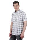Living Legend Men White Khaki Checked Cotton Slim Fit Half Sleeve Casual Shirt
