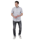 Living Legend Men White Khaki Checked Cotton Slim Fit Half Sleeve Casual Shirt