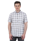 Living Legend Men White Khaki Checked Cotton Slim Fit Half Sleeve Casual Shirt