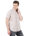 Living Legend Men Beige Plain Cotton Slim Fit Half Sleeve Casual Shirt
