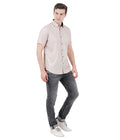 Living Legend Men Beige Plain Cotton Slim Fit Half Sleeve Casual Shirt