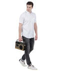 Living Legend Men White Plain Cotton Slim Fit Half Sleeve Casual Shirt